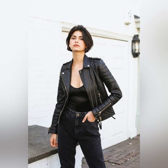 Boda Skins Jackets & Blazers - Boda Skins x Kay Michaels Leather Moto Biker Jacket with Protection Impact Pads
